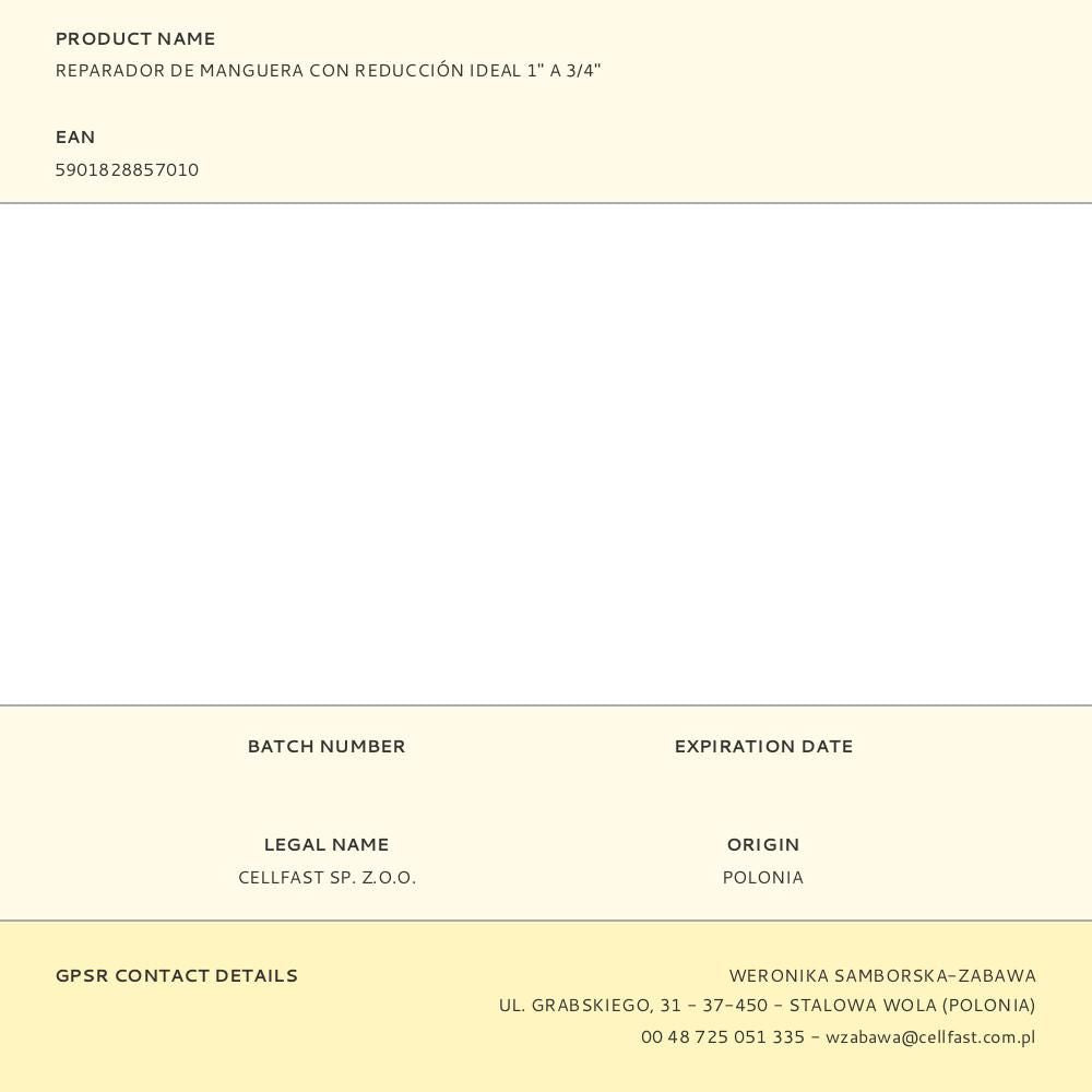 Reparador de manguera con reducción cellpro 6 bar, 1 pulg - ¾ pulg