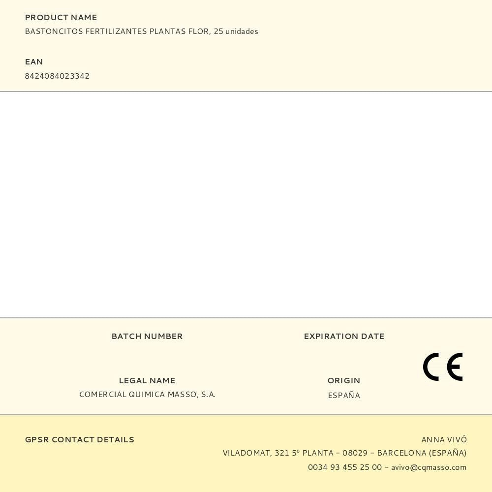Bastoncitos fertilizantes plantas flor, 25 unidades