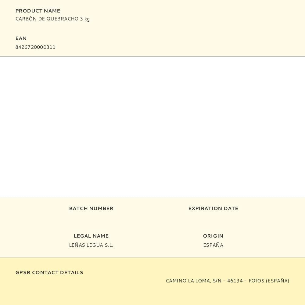 Carbón de quebracho 3 kg