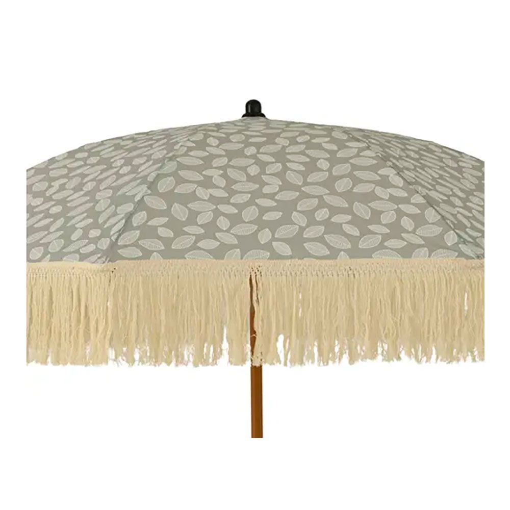 Parasol para jardín, verde con diseño de hojas y flecos beige, ø180 x 215 cm