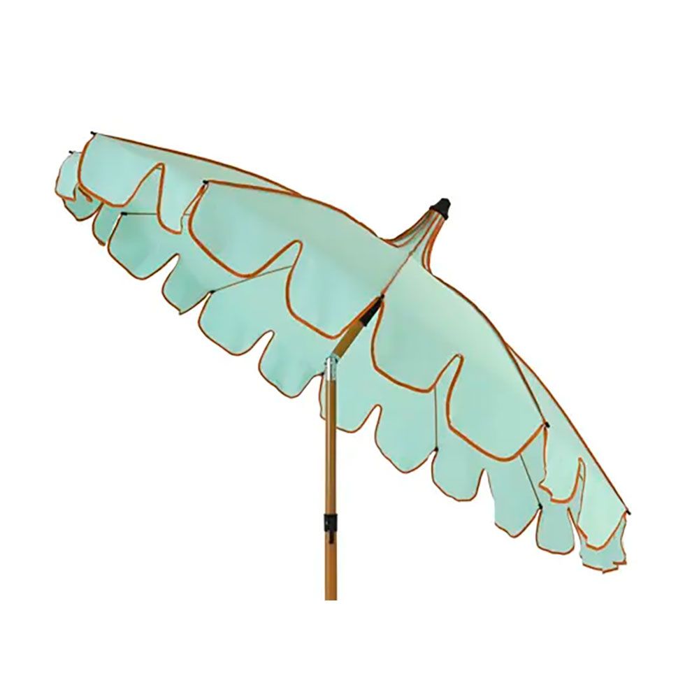 Parasol para jardín, verde agua con ribete coral, ø195 x 215 cm