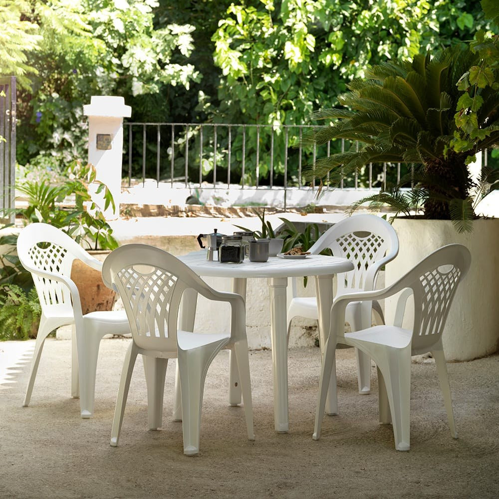 Mesa ovalada cancún, color blanco, para exterior 80 x 80 x 73 cm