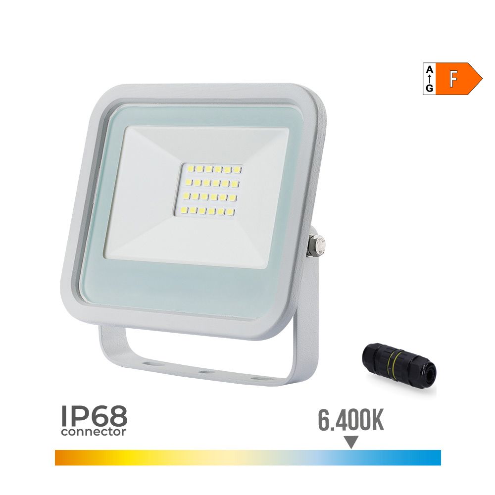 Foco proyector led blanco 20 w 1520 lm 6400 k luz fría, 12,4 x 2,8 x 10,6 cm