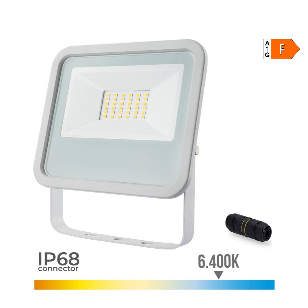Foco proyector led blanco 30 w 2370 lm 6400 k luz fría, 15,8 x 2,9 x 13,5 cm