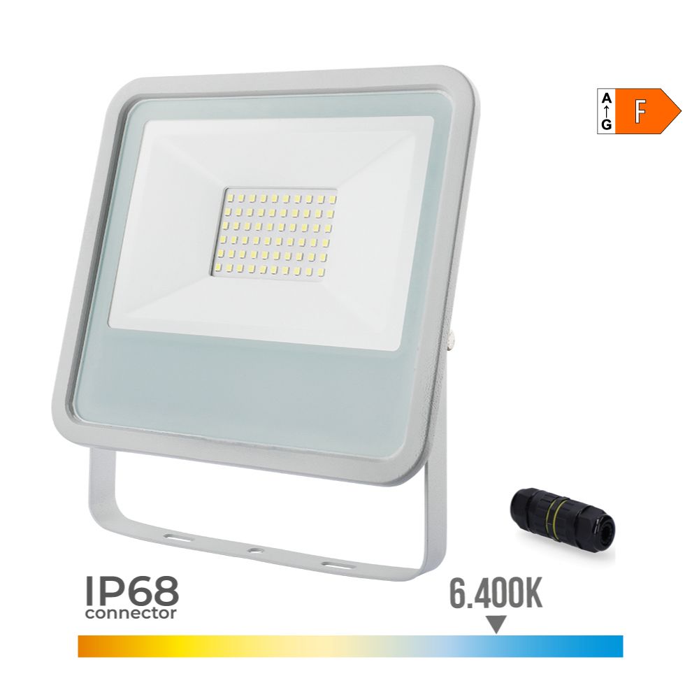 Foco proyector led blanco 50 w 4000 lm 6400 k luz fría, 19,2 x 2,9 x 17,5 cm
