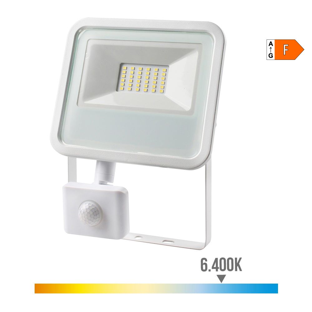 Foco proyector led con sensor de presencia 30 w, 2370 lm, 6400 k, luz fría, 15,8 x 20 x 4,5 cm