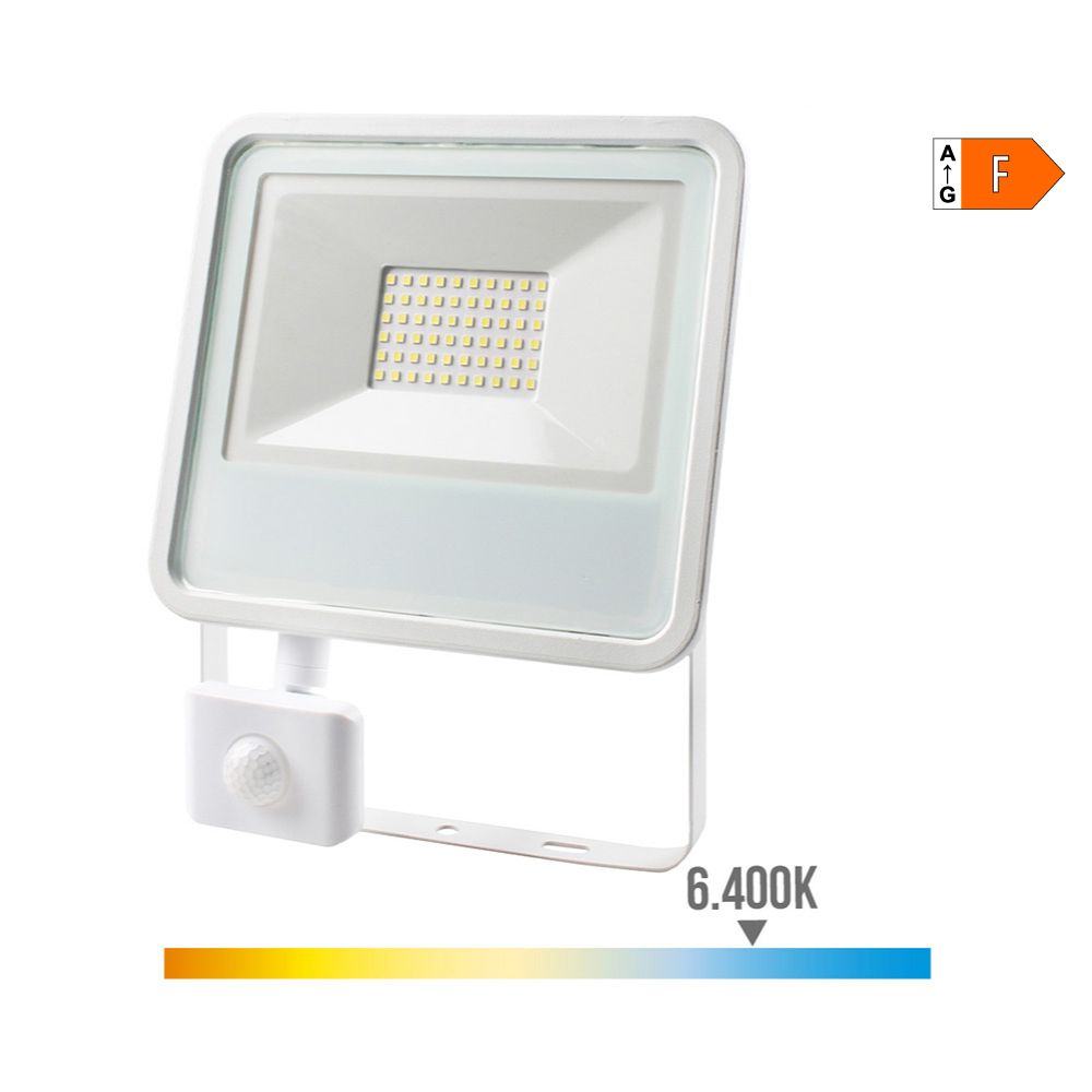 Foco proyector led con sensor de presencia 50 w, 4000 lm, 6400 k, luz fría, 23,8 x 4,5 x 19,2 cm