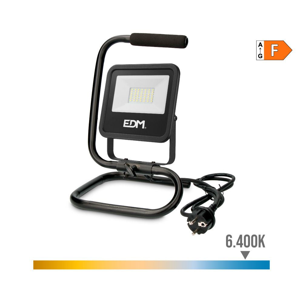 Foco proyector led con pie 30 w, 2370 lm, 6400 k, luz fría, black series - 22 x 21 x 32 cm