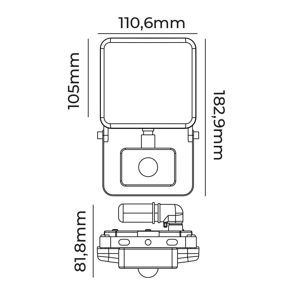Foco proyector led frameless con sensor 20 w 1560 lm 6000 k luz fria 11 x 10,5 cm