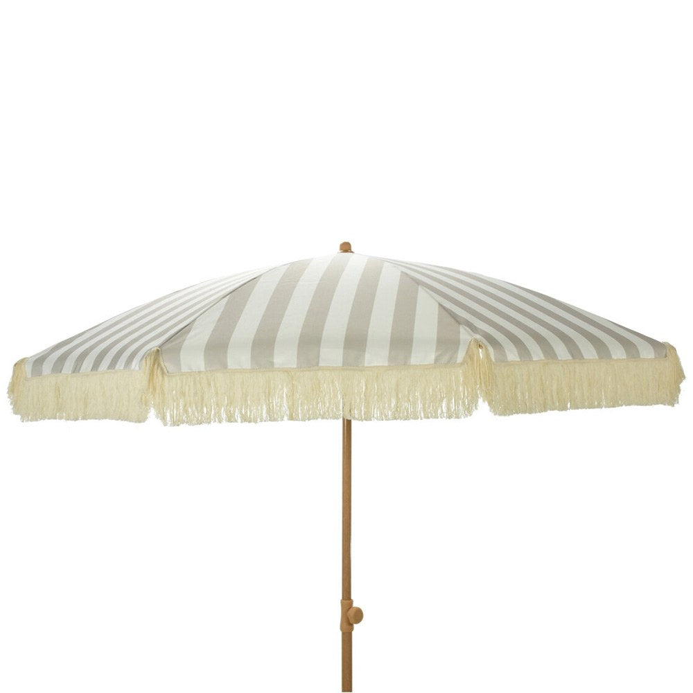 Parasol para jardín, rayas taupe y blanco con flecos, ø183 x 200 cm