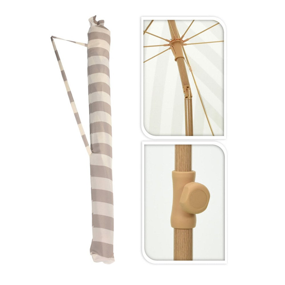 Parasol para jardín, rayas taupe y blanco con flecos, ø183 x 200 cm