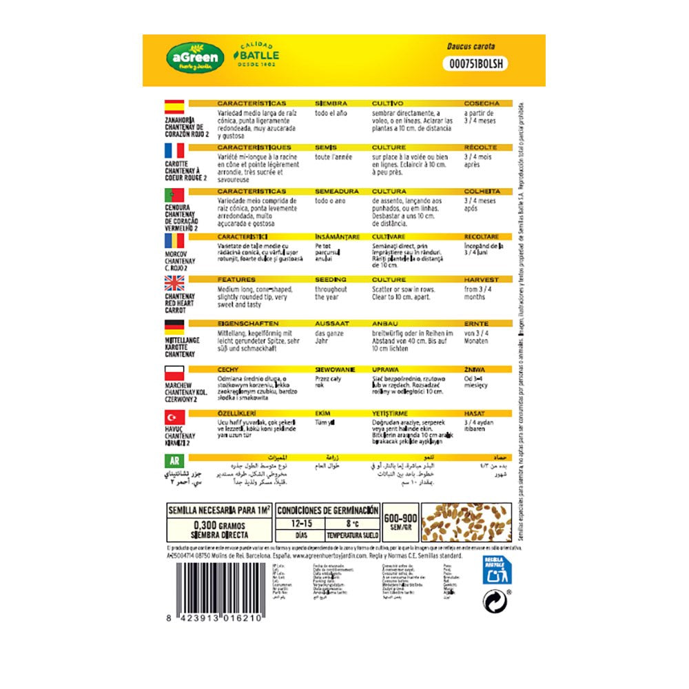 Sobre con semillas de zanahoria chantenay corazón rojo 2