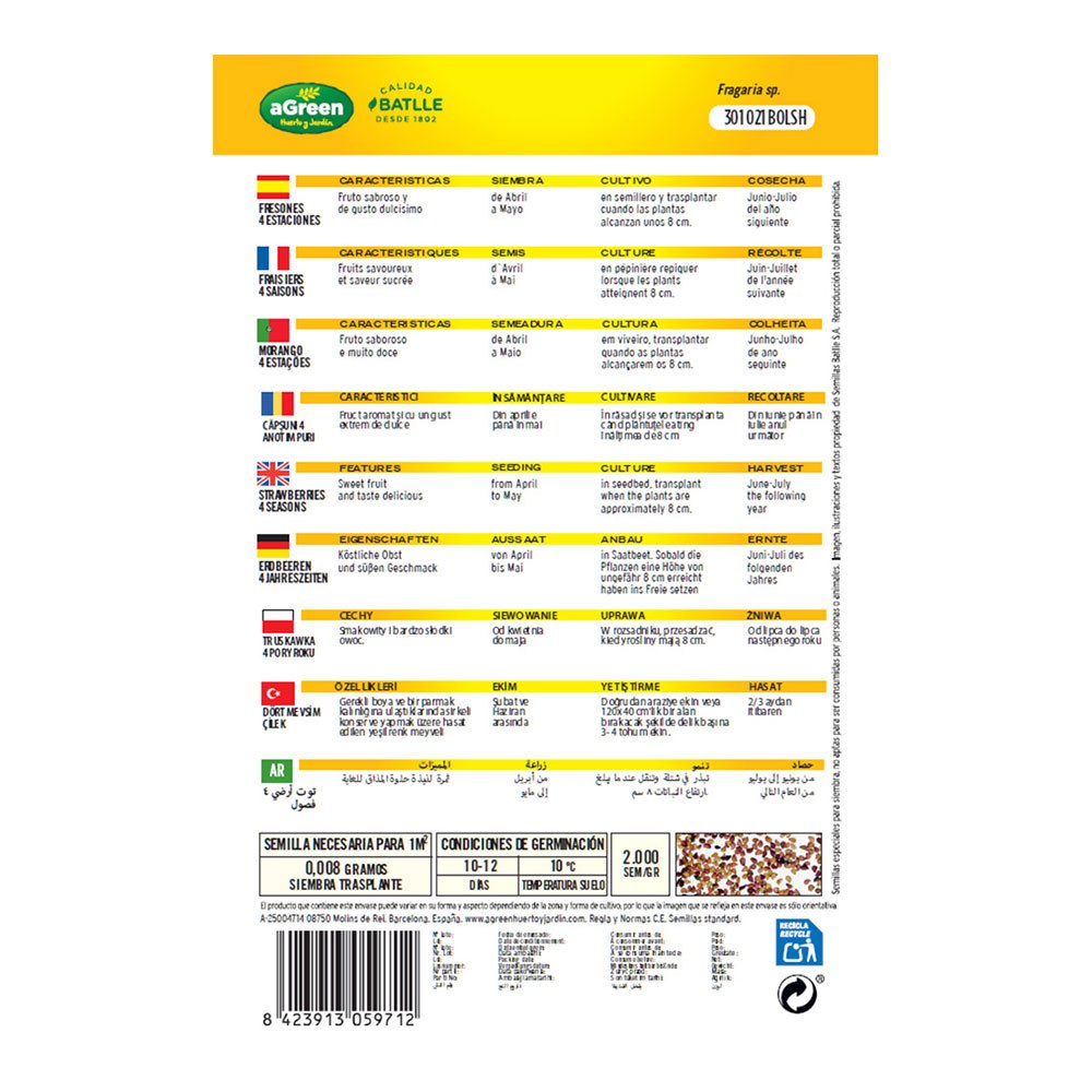 Sobre con semillas de fresones 4 estaciones
