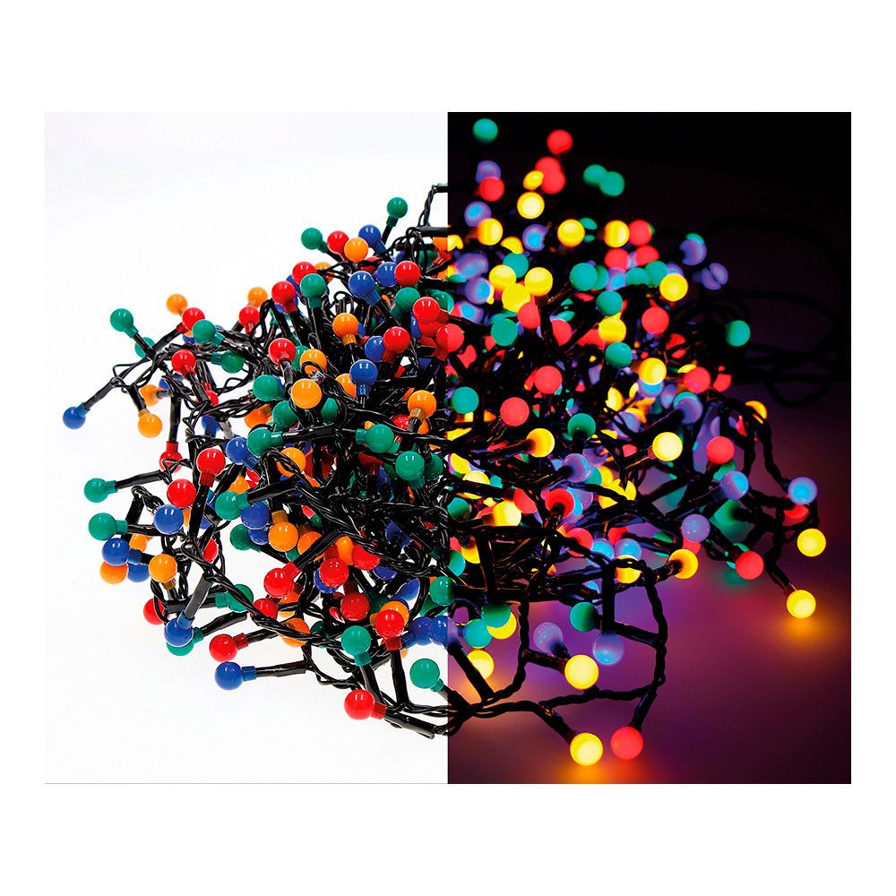 Guirnalda multifunción, uso exterior, cherry, multicolor, cable negro, 500 leds, 11 m