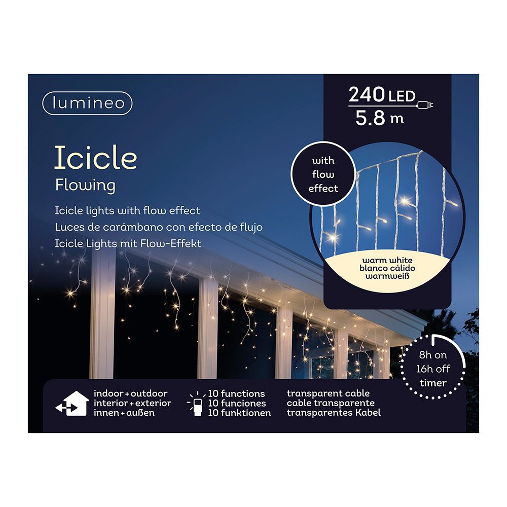 Cortina multifunción, exterior, led icicle, 240 leds, 5,8 m, luz cálida