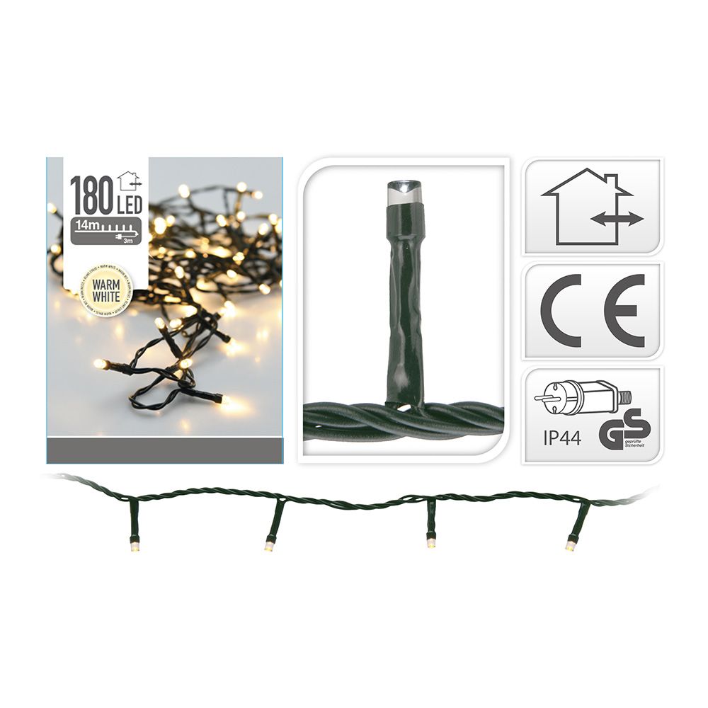 Guirnalda con función fija, uso exterior, blanco cálido, 180 leds, 13,50 m