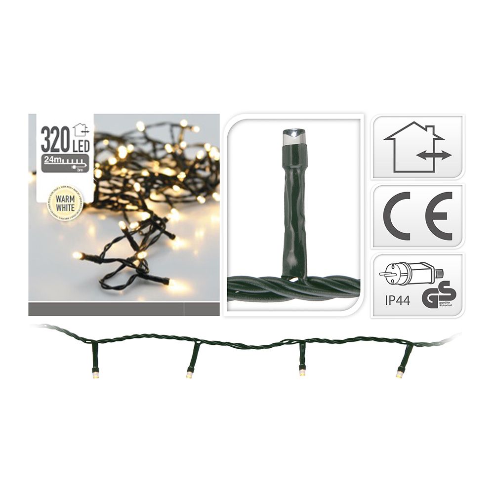 Guirnalda con función fija, uso exterior, blanco cálido, 320 leds, 24 m