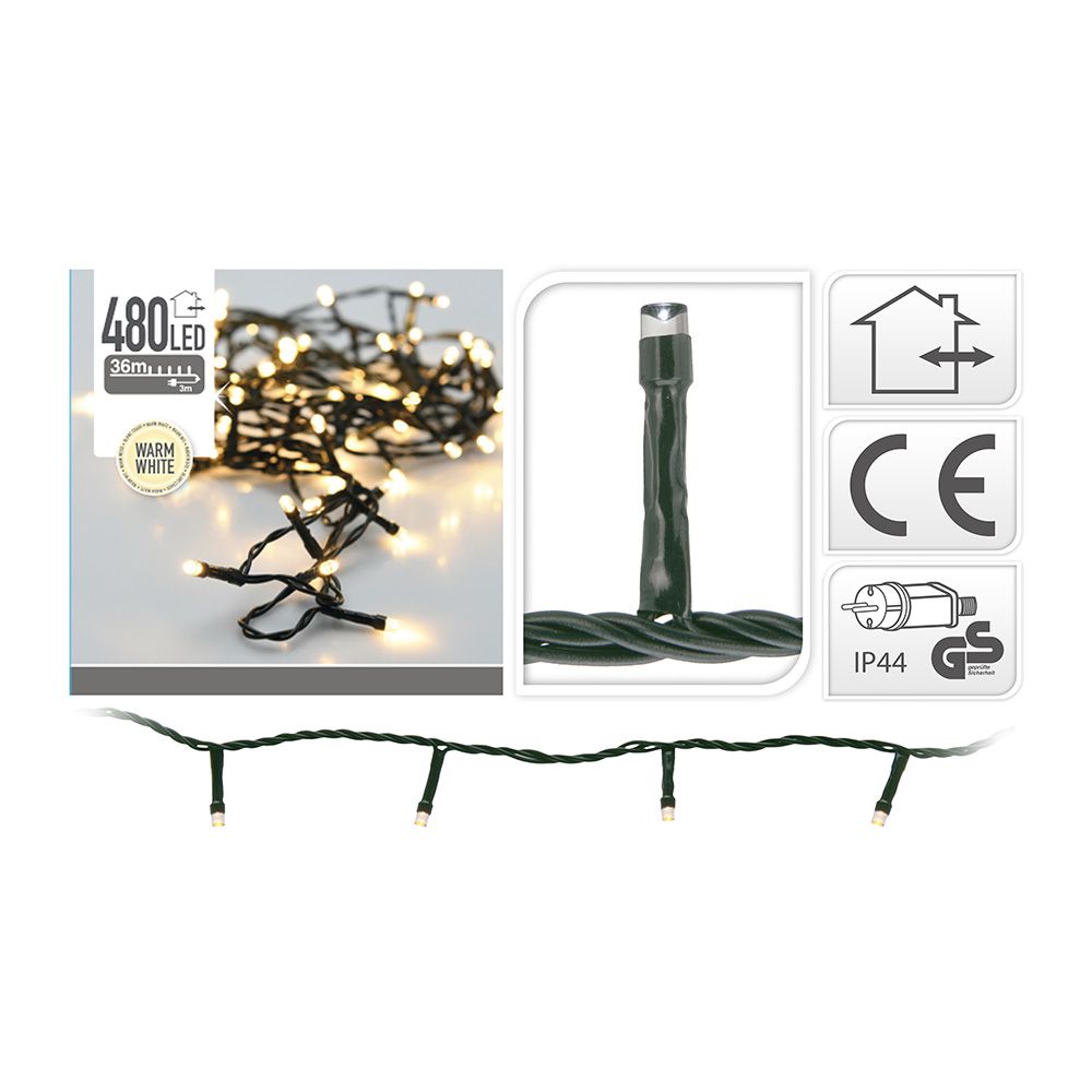 Guirnalda con función fija, uso exterior, blanco cálido, 480 leds, 36 m