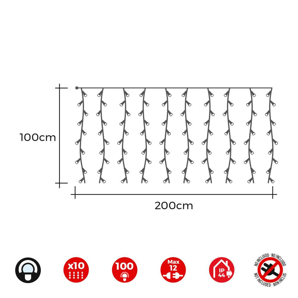 Cortina easy-connect 2x1m 10 tiras 100 leds blanco frio 30v (interior-exterior) total 1,8w