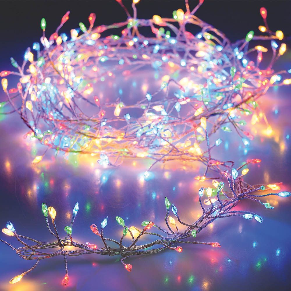 Guirnalda a pilas, función fija, uso interior, tipo espino, multicolor, 100 leds, 1,50 m