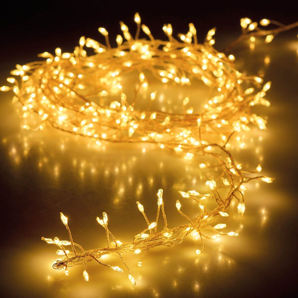 Guirnalda a pilas, función fija, uso interior, tipo espino, blanco cálido, 100 leds, 1,50 m