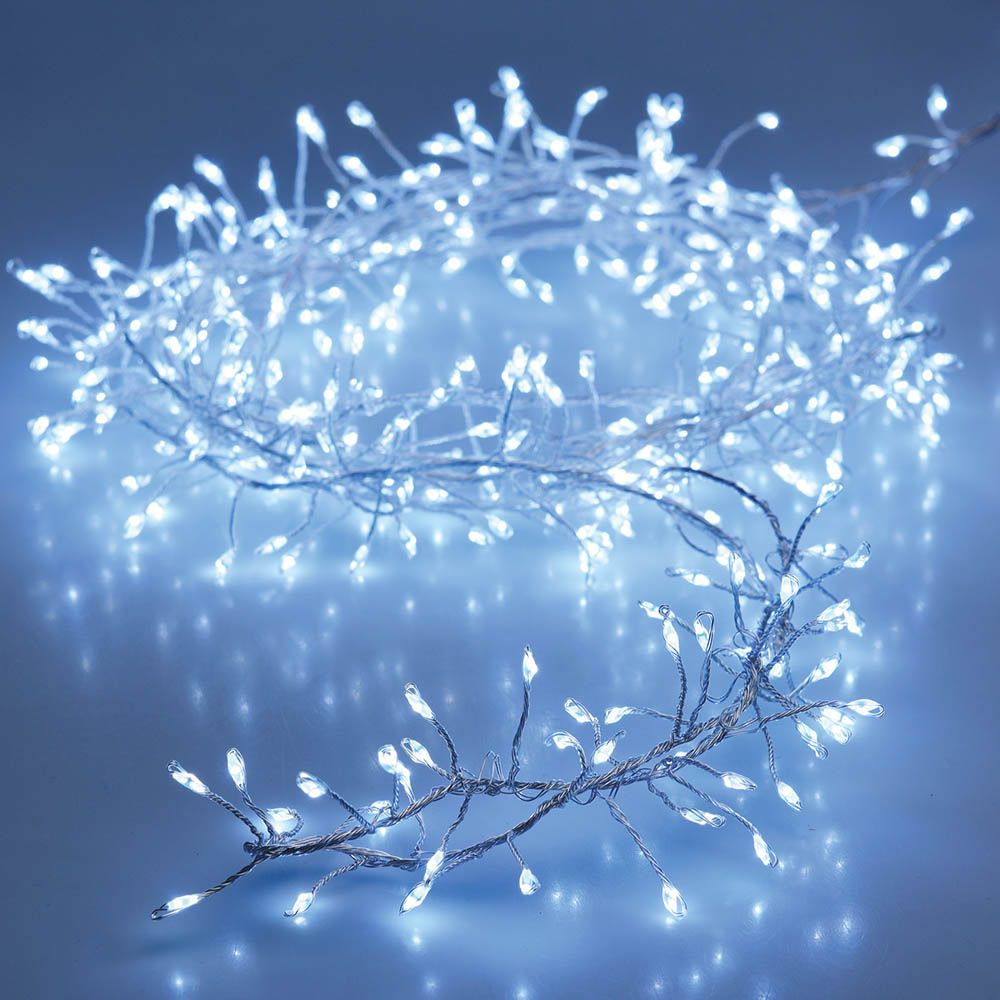 Guirnalda a pilas, función fija, uso interior, tipo espino, blanco frío, 100 leds, 1,50 m