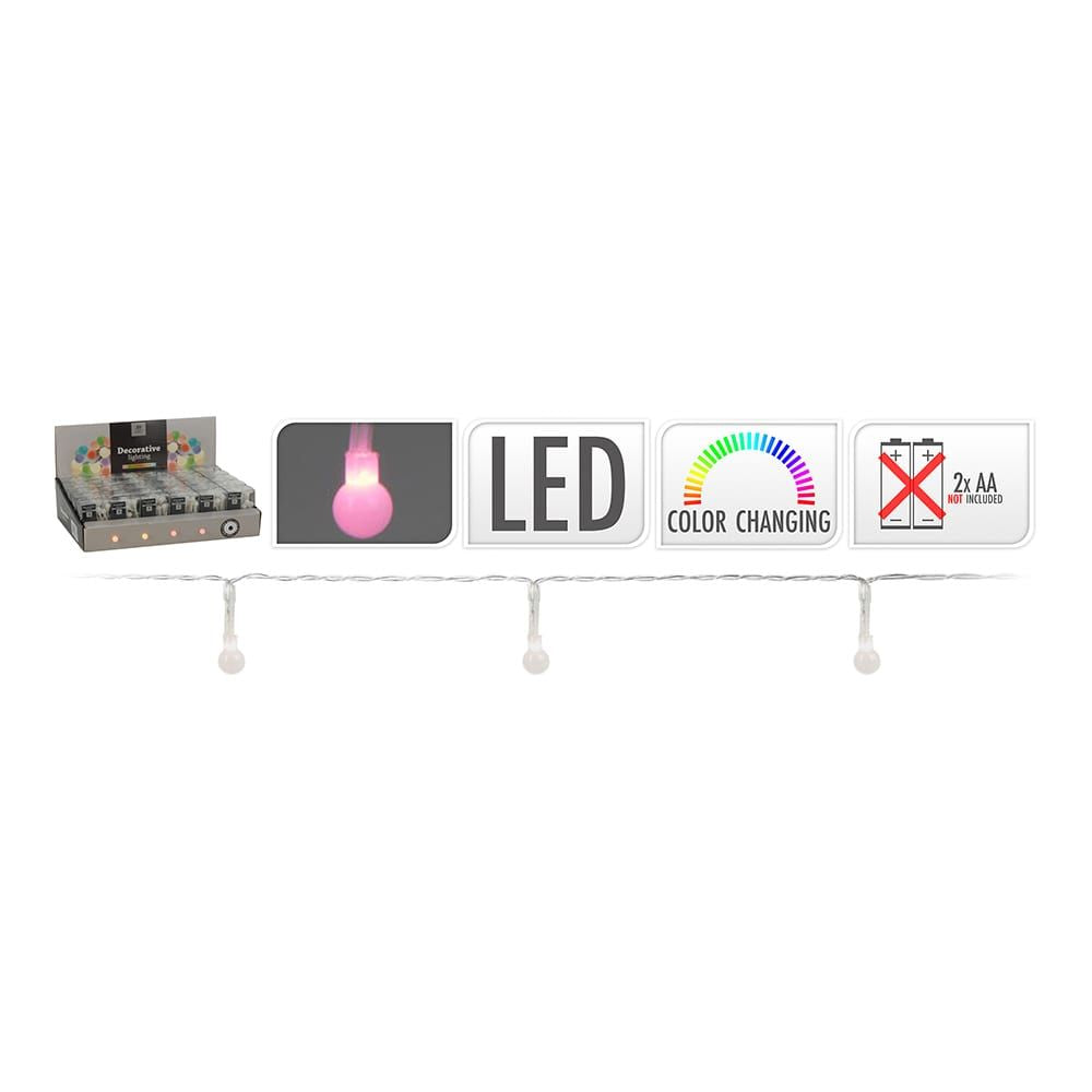 Guirnalda a pilas, función fija, uso interior, esférica ø8 mm, multicolor, 20 leds, 2,30 m