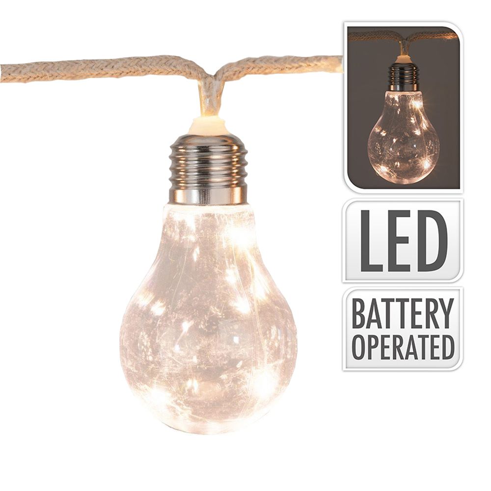 Guirnalda a pilas, función fija, uso interior, 10 bombillas con 3 leds, blanco cálido, 2,55 m
