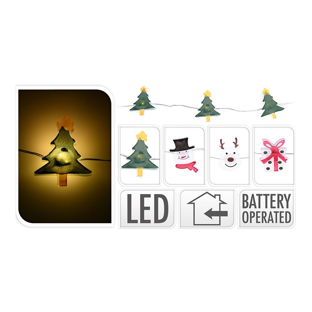 Guirnalda a pilas, función fija, uso interior, motivos navideños, 20 leds decorativos, 1,05 m modelos variados