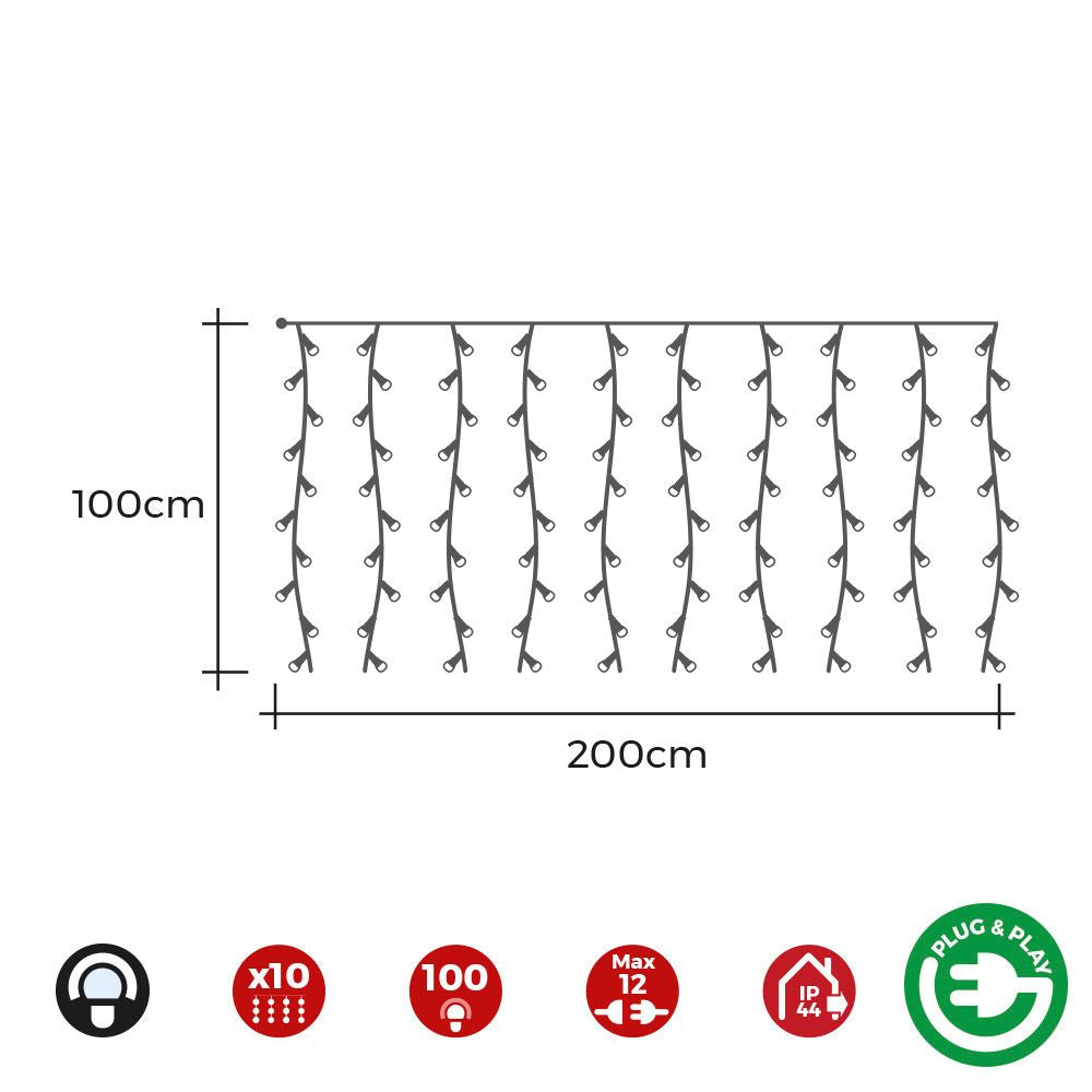 Cortina con programdor easy-connect blanco frío, 2x1m