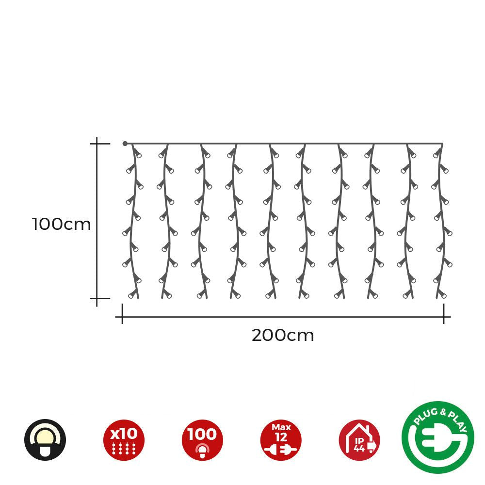 Cortina con programdor easy-connect, blanco cálido, 2x1m