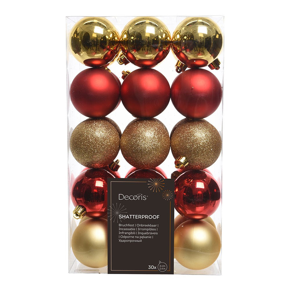 Bolas decoración árbol navidad ø6 cm, rojo y dorado, caja 30 uds
