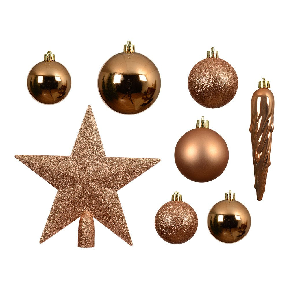 Adornos decoración árbol navidad, bronce, caja 33 piezas