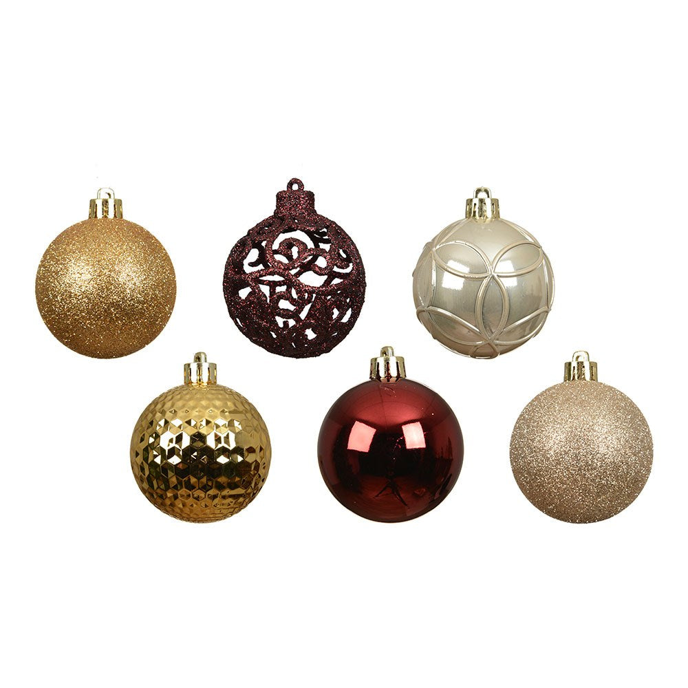 Bolas decoración árbol navidad ø6 cm, rojo y dorado, tubo 37 uds