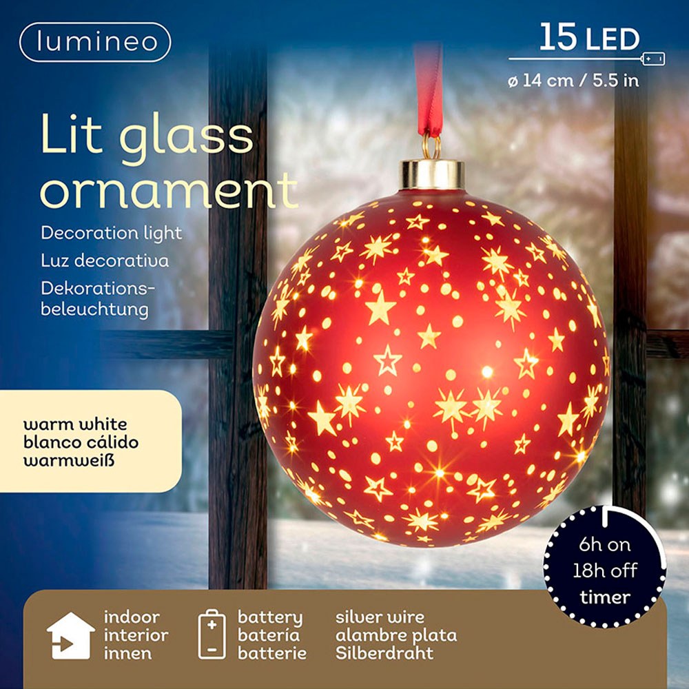 Bola micro led luz cálida, uso interior, a pilas, ø14 cm, roja con alambre plateado