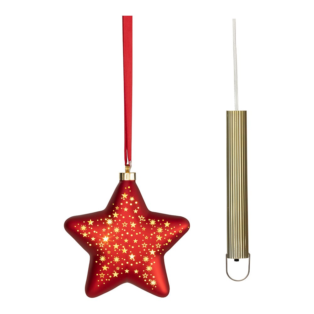 Estrella micro led luz cálida, uso interior, a pilas, 20 cm, roja con alambre plateado