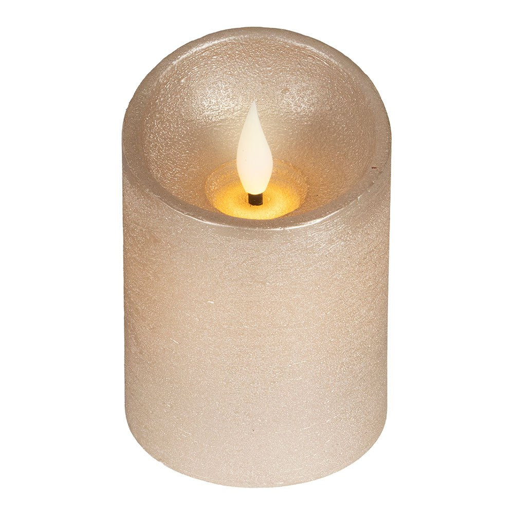 Vela de cera led, con parte superior curva, color dorado ø7,5 x 10,5 cm