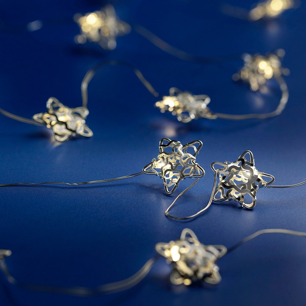 Guirnalda con estrellas, luz fija, uso interior, blanco cálido, 20 led, 1,9 m, colores surtidos