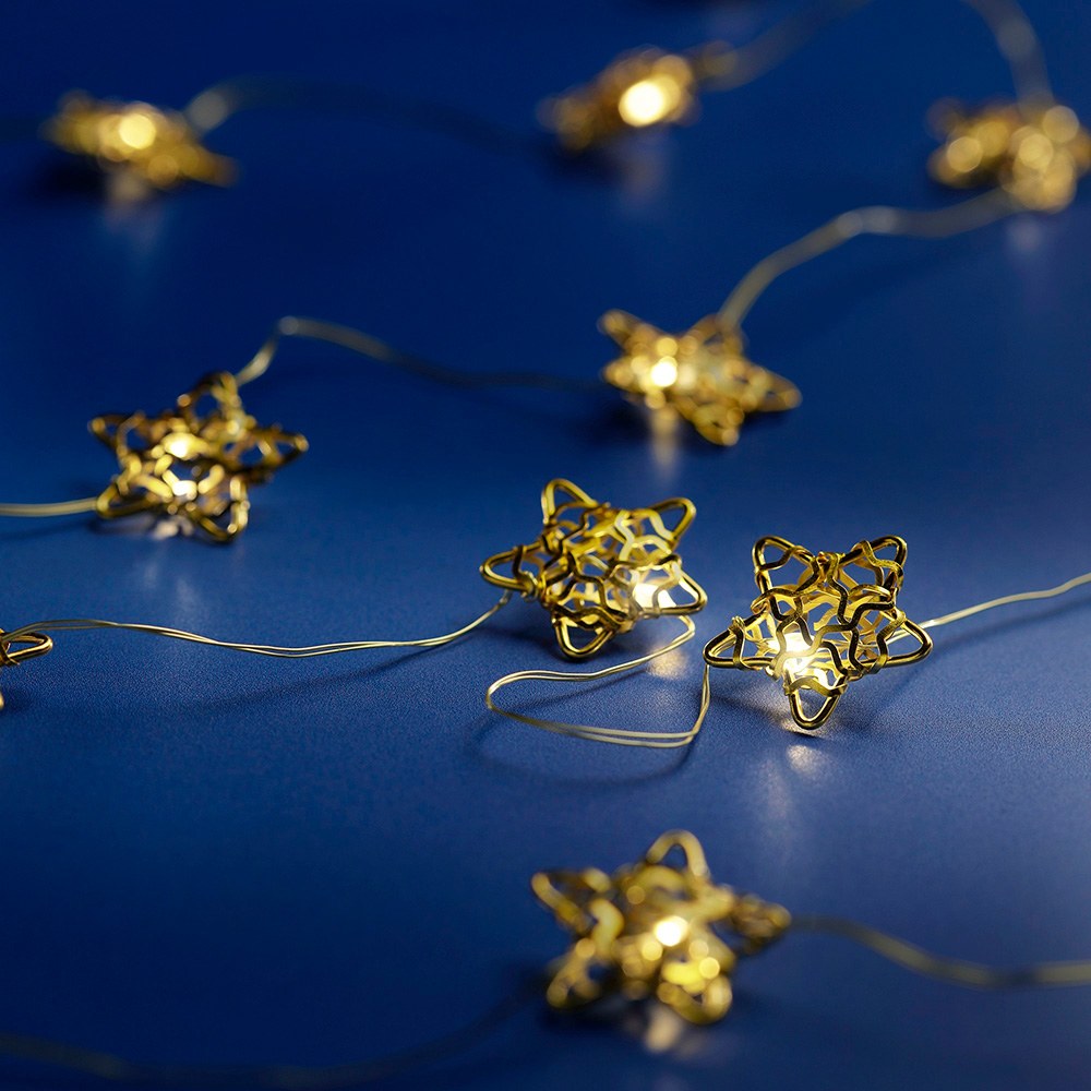 Guirnalda con estrellas, luz fija, uso interior, blanco cálido, 20 led, 1,9 m, colores surtidos