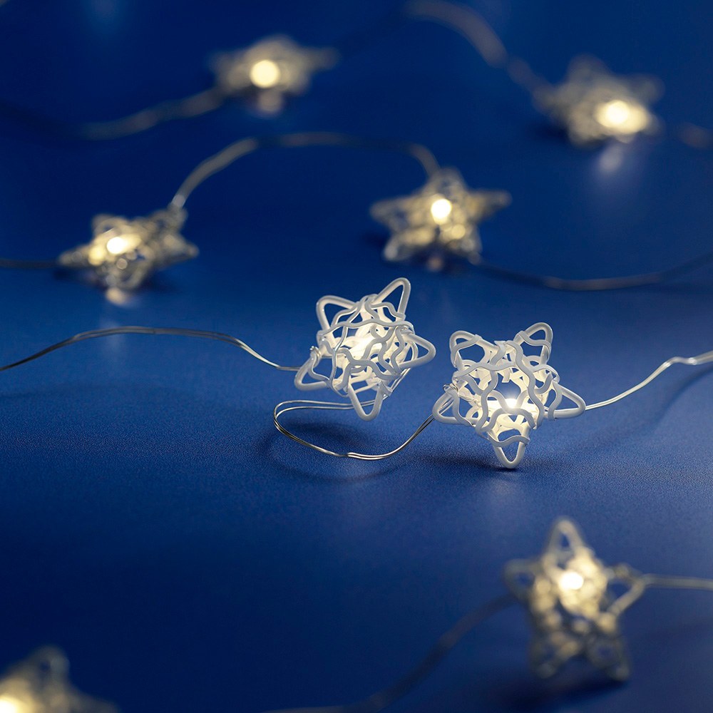 Guirnalda con estrellas, luz fija, uso interior, blanco cálido, 20 led, 1,9 m, colores surtidos
