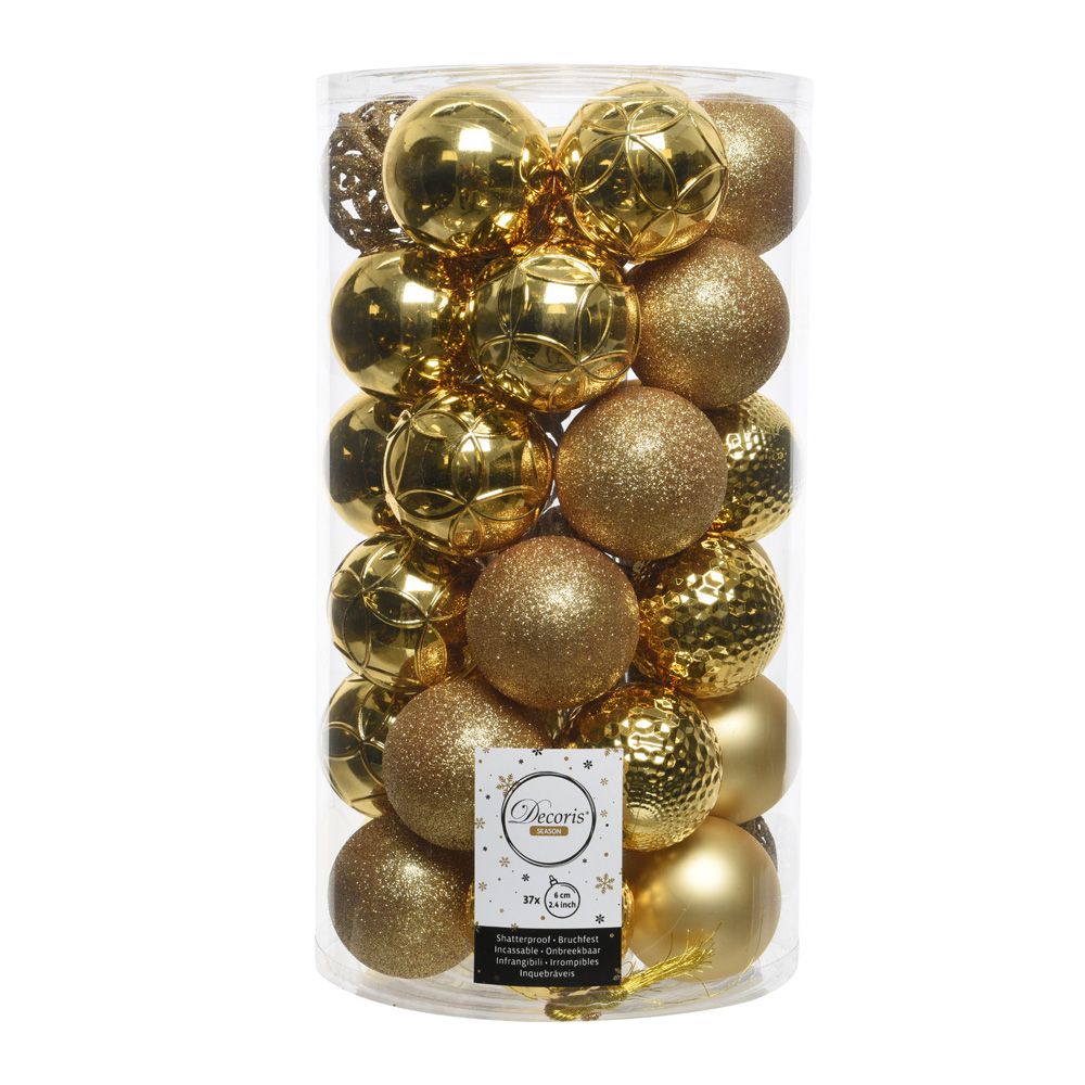 Bolas decoración árbol navidad ø6 cm, doradas, tubo 37 uds