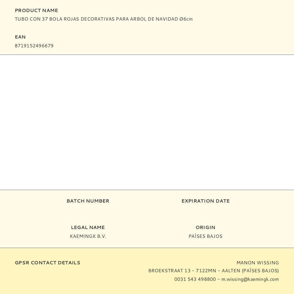 Tubo con 37 bola rojas decorativas para arbol de navidad ø6cm