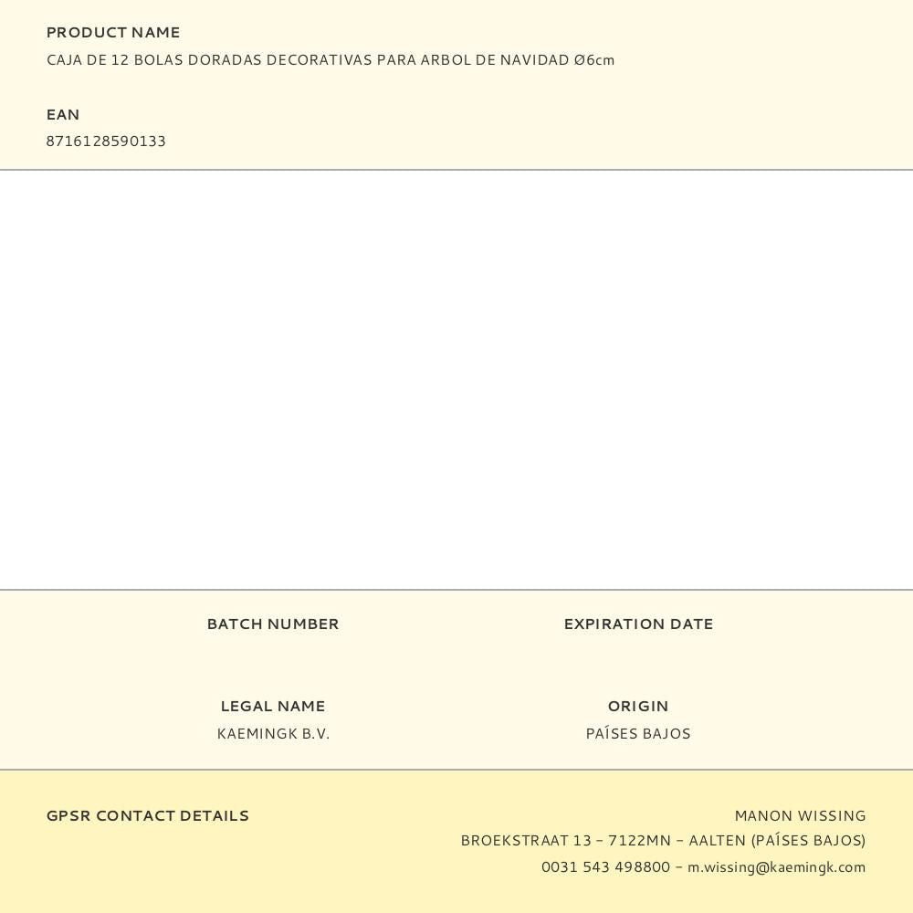 Caja de 12 bolas doradas decorativas para arbol de navidad ø6cm