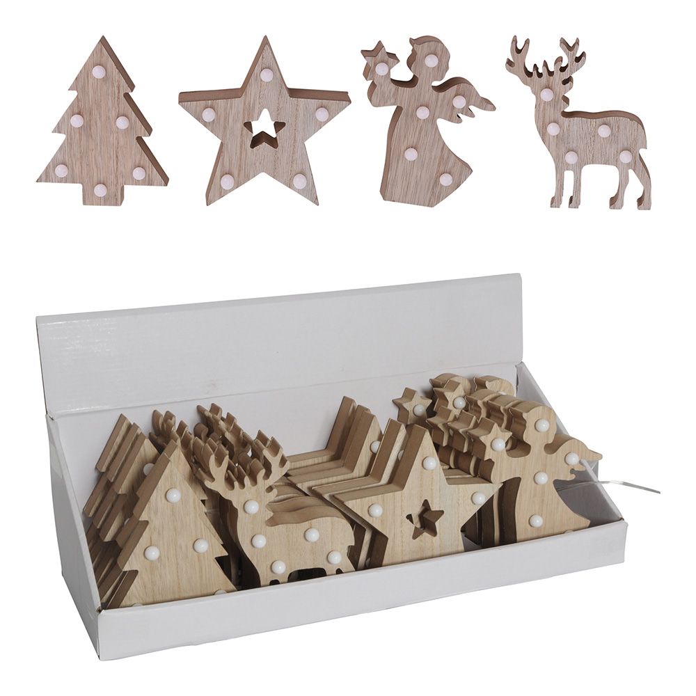 Figura de madera decorativa motivos navidad con led, modelos variados, 10 x 3 x 13 cm