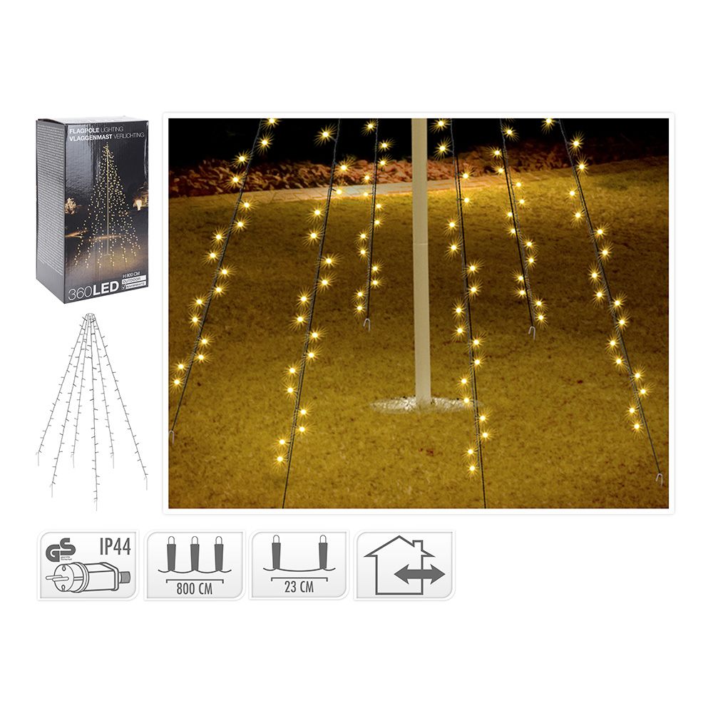 Cortina exterior, especial para arboles, blanco cálido, 360 leds, 8 m