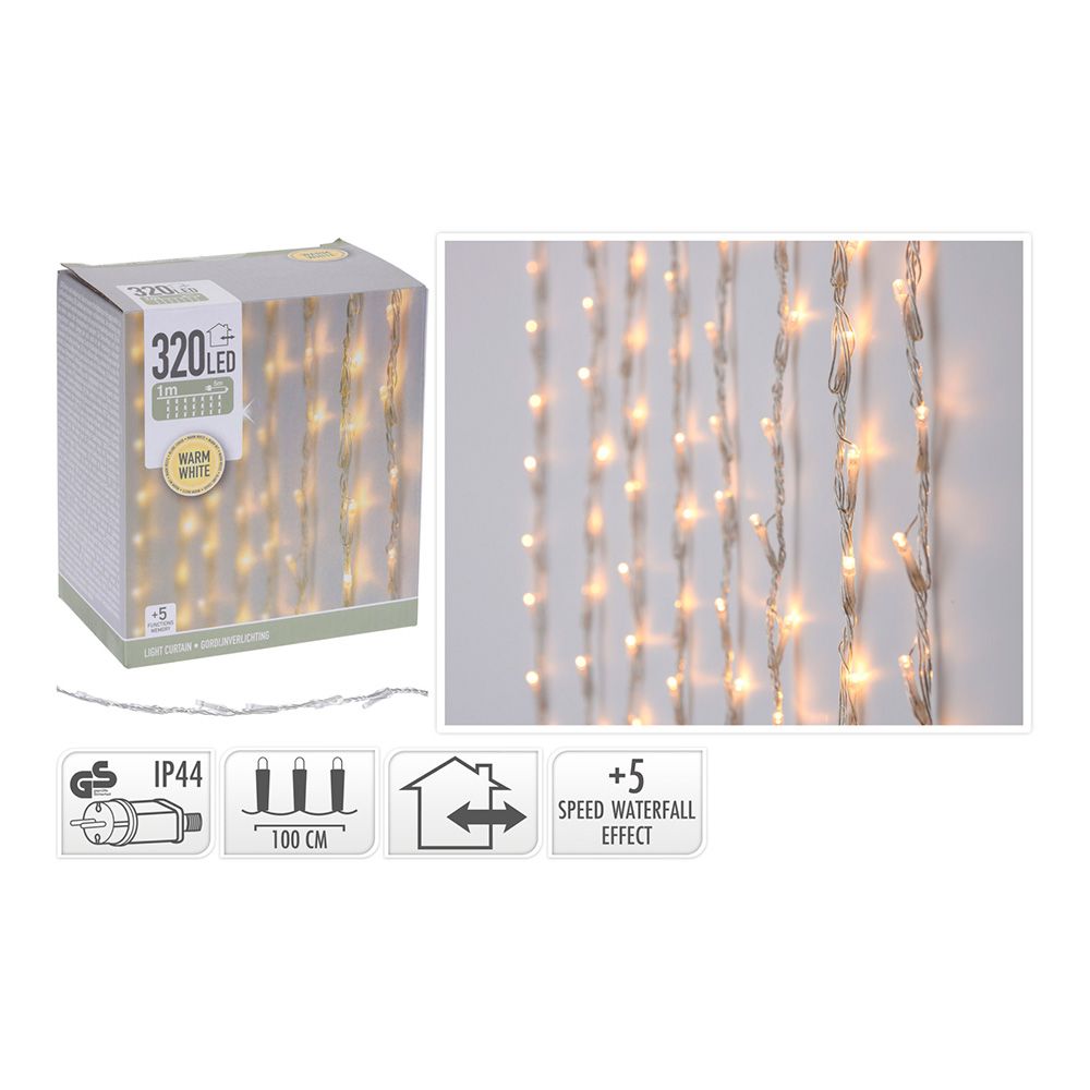 Cortina multifunción, exterior, 320 leds, 1 x 2 m, blanco cálido