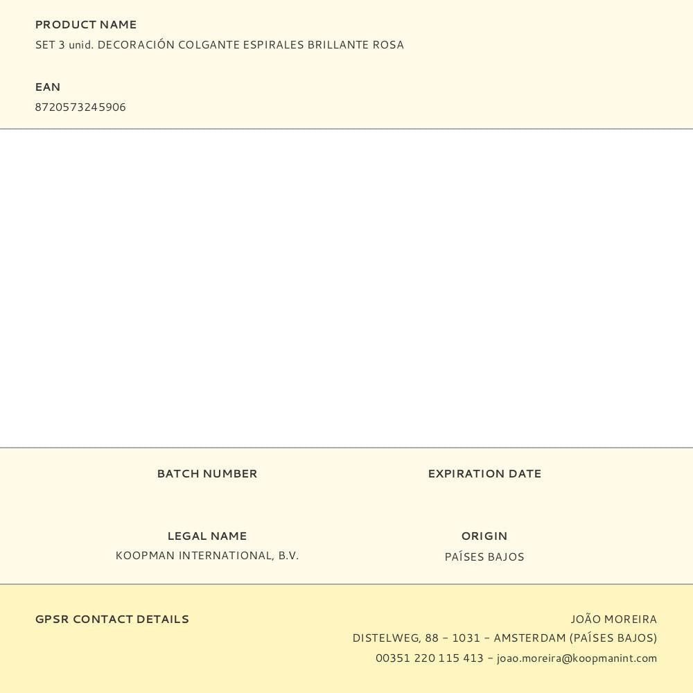 Set 3 unid. decoración colgante espirales brillante rosa