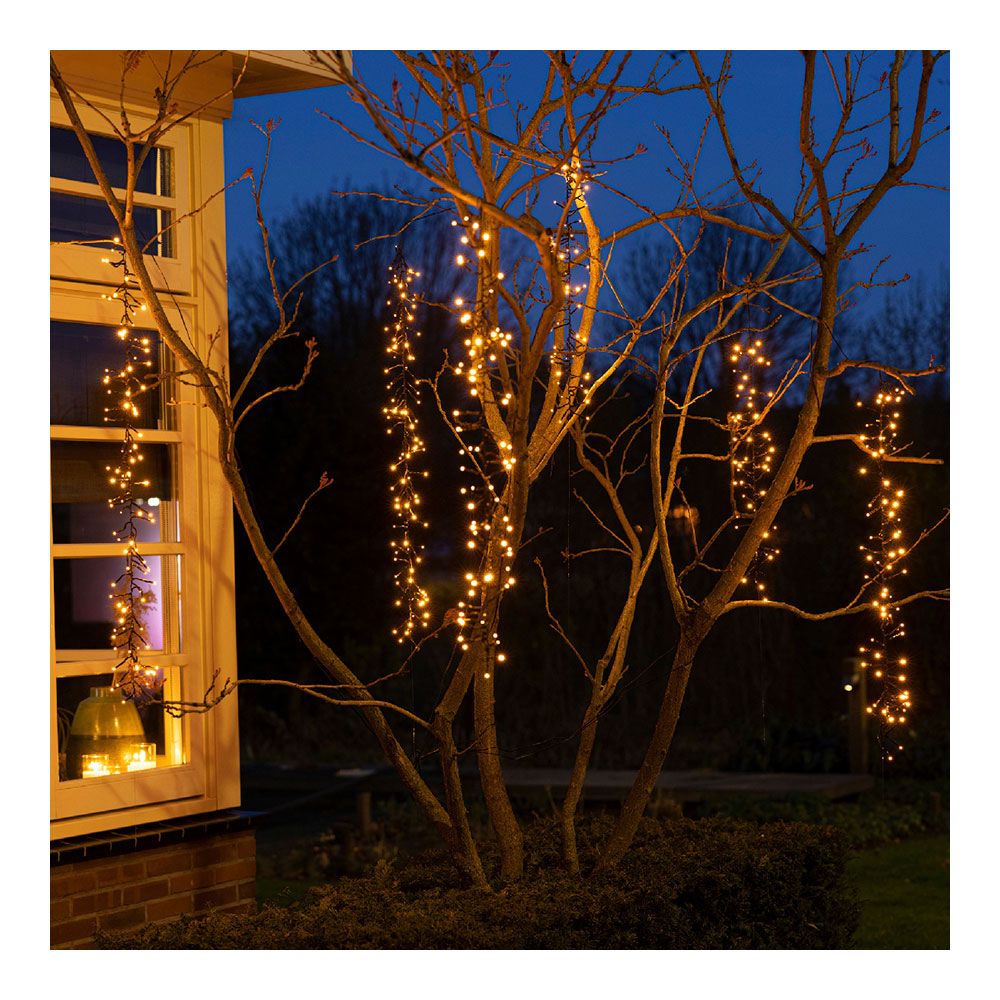 Cortina multifunción, exterior, especial para arboles, forma cascada, luz cálida, 480 leds, 2 m