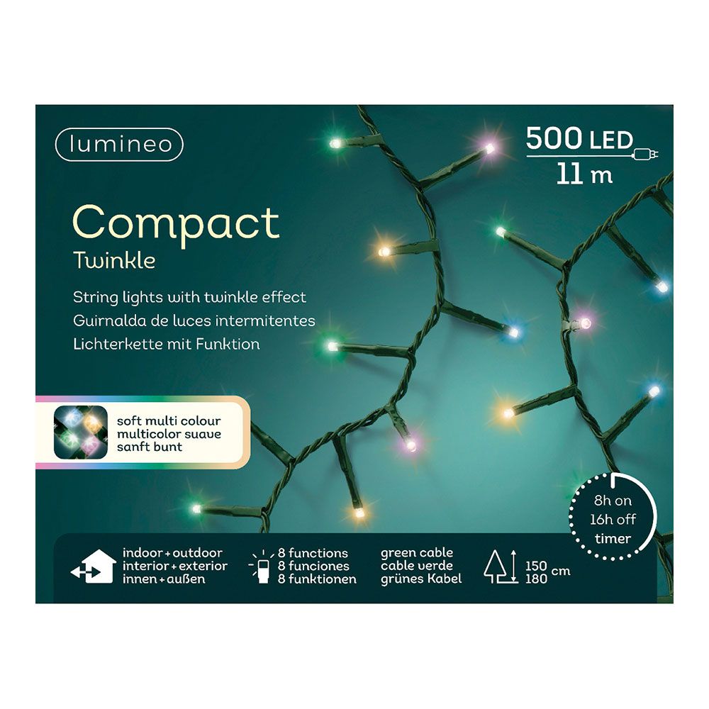 Guirnalda multifunción, uso exterior, led compact, multicolor pastel, cable verde, 500 leds, 16 m