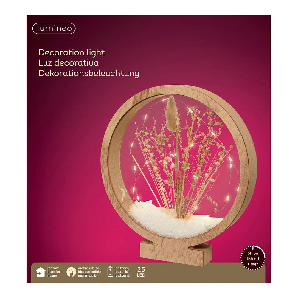 Círculo de madera con microleds 25 leds, 4,30 x 25 x 27,5 cm